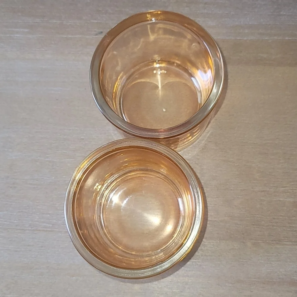 Vintage Amber Peach  Glass Votive Candle Holders Set of 2 MCM Style